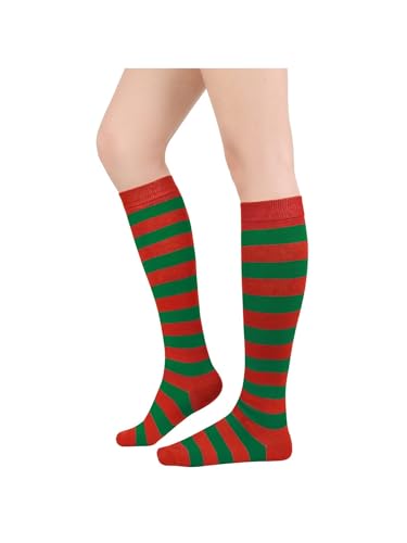 Century Star Kniestrümpfe Damen lange Socken Gestreifte Regenbogen Socken Weiche und verschleißfeste lange Socken für Damen rot und grün von Century Star