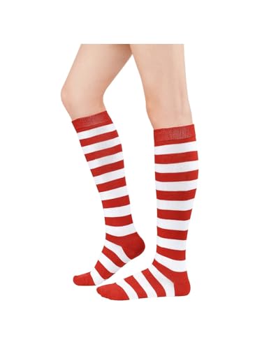 Century Star Kniestrümpfe Damen lange Socken Gestreifte Regenbogen Socken Weiche und verschleißfeste lange Socken für Damen rot und weiß von Century Star