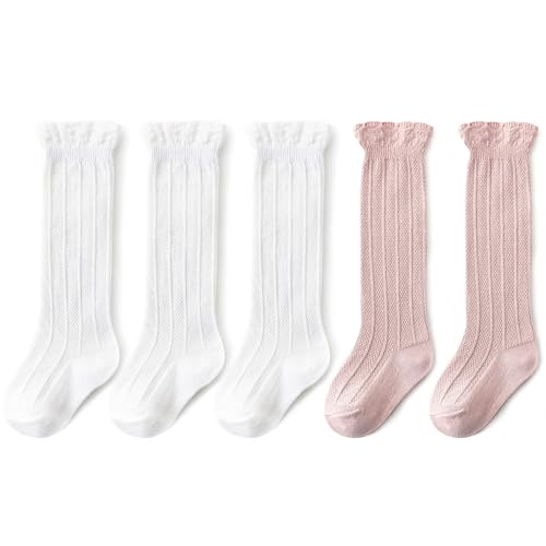 Century Star Kniestrümpfe Kinder Mädchen Kniestrümpfe Baby Schlauchsocken Baumwolle Schuluniform Socken 5 Paare Mehrfarbig B 12-24 Monate (Tag Size S) von Century Star