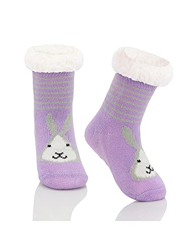 Century Star Kuschelsocken Kinder Stoppersocken Thermosocken Wintersocken Haussocken für Jungen und Mädchen Lila Häschen 1-3 Jahre von Century Star