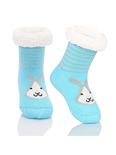 Century Star Kuschelsocken Kinder Stoppersocken Thermosocken Wintersocken Haussocken für Jungen und Mädchen blaues Kaninchen 3-5 Jahre von Century Star