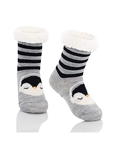 Century Star Kuschelsocken Kinder Stoppersocken Thermosocken Wintersocken Haussocken für Jungen und MädchenSchwarzer Pinguin 1-3 Jahre von Century Star