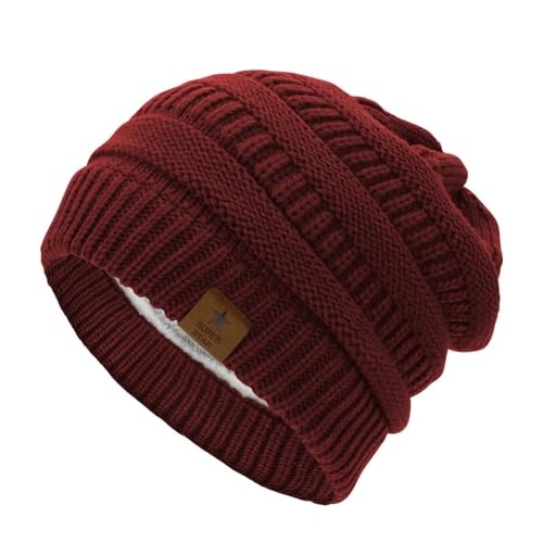 Century Star Mütze Damen Winter Strickmütze Grobstrick Warme Beanie mit Innenfutter von Century Star