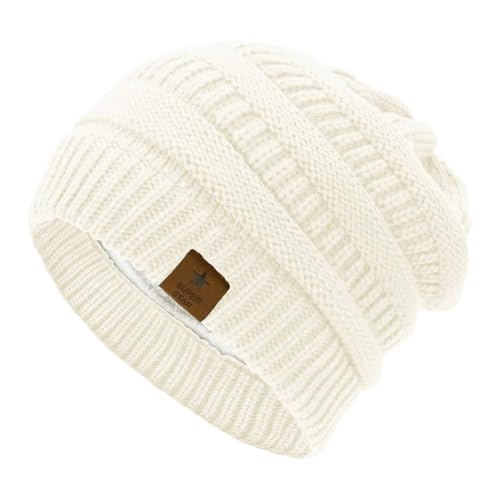 Century Star Mütze Damen Winter Strickmütze Grobstrick Warme Beanie mit Innenfutter von Century Star