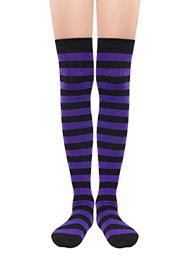 Century Star Overknees Strümpfe Damen Regenbogen Socken Damen Baumwolle Lange Gestreifte Socken Ringelsocken Kniestrümpfe Damen Schwarz Violett von Century Star