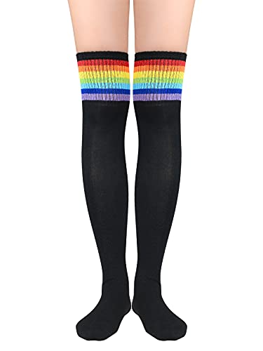 Century Star Thermo Kniestrümpfe Damen - Mehrfarbige lange Socken mit guter Elastizität und Porosität für Damen Schwarzer Regenbogen von Century Star