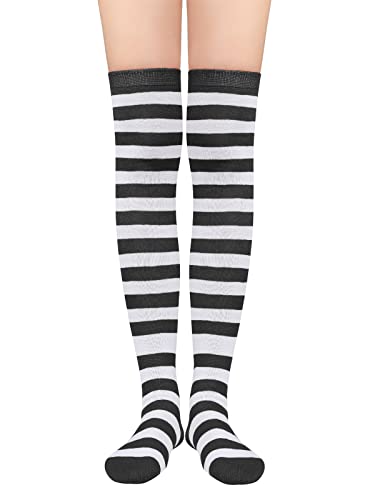 Century Star Overknees Strümpfe Damen Regenbogen Socken Damen Baumwolle Lange Gestreifte Socken Ringelsocken Kniestrümpfe Damen Weiß Schwarz von Century Star