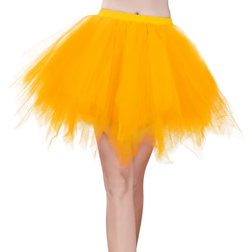 Century Star Damen Tüllrock - 50er Jahre Retro Charme, Ballett Unterrock Tanzrock Rockabilly Petticoat, Tütü Rock für Karneval, Halloween & Gelegenheitsabendkleid-Gelb von Century Star