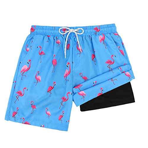 Century Star Shorts Herren Badehose Schnelltrocknend Boardshorts Schwimmhose mit Netzfutter Taschen Surfen Strandhose mit Verstellbarem Tunnelzug Uv-Schutz Flamingo L von Century Star