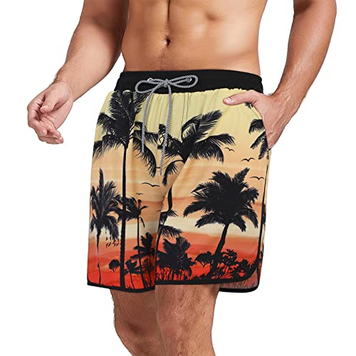 Century Star Shorts Herren Badehose Schnelltrocknend Boardshorts Schwimmhose mit Netzfutter Taschen Surfen Strandhose mit Verstellbarem Tunnelzug Uv-Schutz Kokosnussbaum L von Century Star