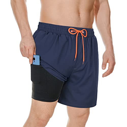 Century Star Shorts Herren Badehose Schnelltrocknend Boardshorts Schwimmhose mit Netzfutter Taschen Surfen Strandhose mit Verstellbarem Tunnelzug Uv-Schutz Marineblau M von Century Star