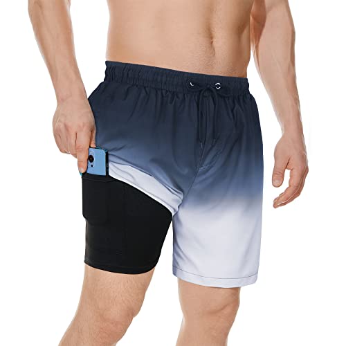 Century Star Shorts Herren Badehose Schnelltrocknend Boardshorts Schwimmhose mit Netzfutter Taschen Surfen Strandhose mit Verstellbarem Tunnelzug Uv-Schutz Schwarz-Grau XL von Century Star