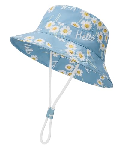 Century Star Sonnenhut Kinder UV Schutz Sonnenhut Baby Verstellbarem Bindebändern Atmungsaktiv Fischerhut Jungen Mädchen Blaue Gänseblümchen 2-4 Jahre von Century Star