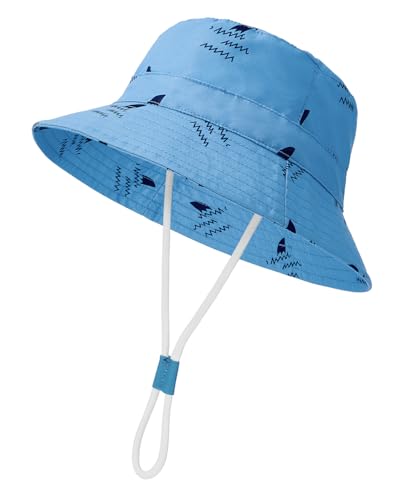 Century Star Sonnenhut Kinder UV Schutz Sonnenhut Baby Verstellbarem Bindebändern Atmungsaktiv Fischerhut Jungen Mädchen Blaue Haie 1-2 Jahre von Century Star