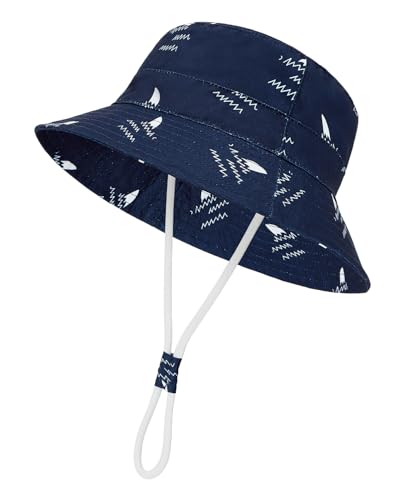 Century Star Sonnenhut Kinder UV Schutz Sonnenhut Baby Verstellbarem Bindebändern Atmungsaktiv Fischerhut Jungen Mädchen Marineblau Hai 1-2 Jahre von Century Star