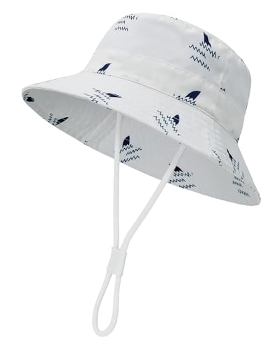 Century Star Sonnenhut Kinder UV Schutz Sonnenhut Baby Verstellbarem Bindebändern Atmungsaktiv Fischerhut Jungen Mädchen Weißer Hai 1-2 Jahre von Century Star