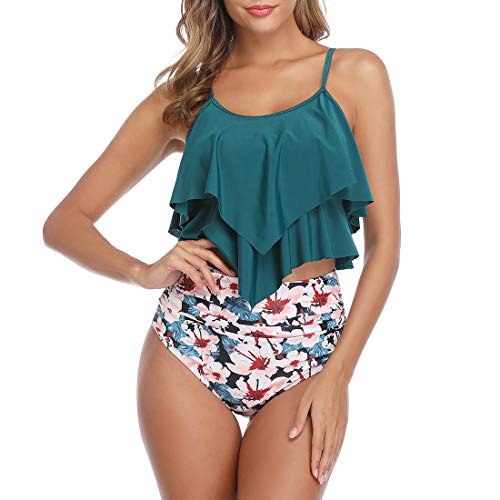 Century Star Tankini Damen Bauchweg Badeanzug Damen Bademode Set Damen Sommer Elegant Badeanzüge für Damen Tankini Oberteil mit Badeshorts Blau-Pink 36-38 von Century Star