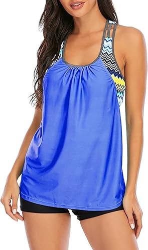 Century Star Tankini für Damen Set Badeanzug Bauchweg Badebekleidung mit Badehose Zweiteiliger Push up Große Größen Blau 38-40 (Tag Size L) von Century Star