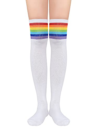 Century Star Overknees Strümpfe Damen Regenbogen Socken Damen Baumwolle Lange Gestreifte Socken Ringelsocken Kniestrümpfe Damen weißer Regenbogen von Century Star