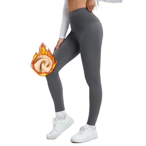 Century Star Thermo Leggings Damen Fleece GefüTterte Leggings mit Taschen GefüTterte Thermohose Verdickte PlüSch Leggins Blickdicht füR Sport WäRme und Komfort(Grau,XL) von Century Star