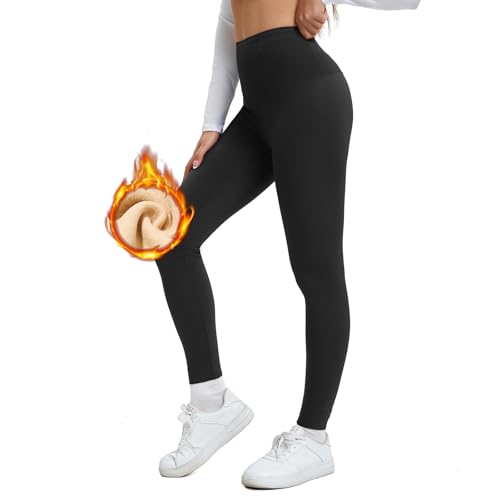 Century Star Thermo Leggings Damen Fleece GefüTterte Leggings mit Taschen GefüTterte Thermohose Verdickte PlüSch Leggins Blickdicht füR Sport WäRme und Komfort(Schwarz,M) von Century Star