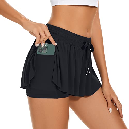 Kurze Hose Damen Sport Shorts Damen Sport Kurze Sporthose Damen Kurz Activewear für Damen Kurze Laufhose Damen Kurz Laufshorts Damen 2 in 1 Hosenrock Damen Kurz Schwarz M von Century Star