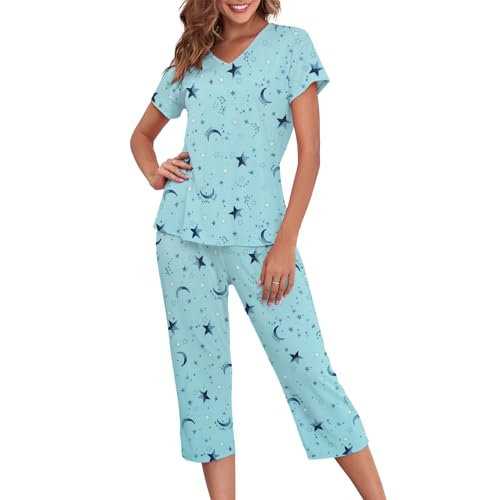 Pyjama Set Damen Pyjama Set Weihnachts Pyjama Damen Lang Pyjama Damen Set Schlafanzug Damen Lang Schlafanzug Damen Kurz Damen Schlafanzug Lang Hausanzug Damen Kuschelig Schlafanzüge für Damen Stern2XL von Century Star