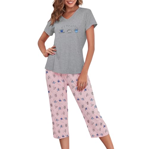 Pyjama Set Damen Pyjama Set Weihnachts Pyjama Damen Lang Pyjama Damen Set Schlafanzug Damen Lang Schlafanzug Damen Kurz Damen Schlafanzug Lang Hausanzug Damen Kuschelig Schlafanzüge für Damen Tasse M von Century Star