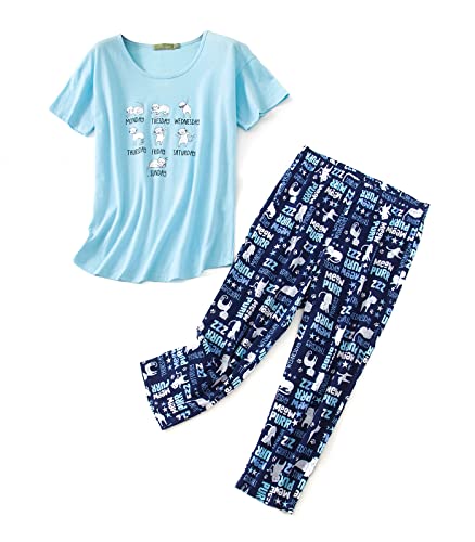 Pyjama Set Damen Pyjama Set Weihnachts Pyjama Damen Lang Pyjama Damen Set Schlafanzug Damen Lang Schlafanzug Damen Kurz Damen Schlafanzug Lang Hausanzug Damen Schlafanzüge für Damen Kätzchen 2XL von Century Star