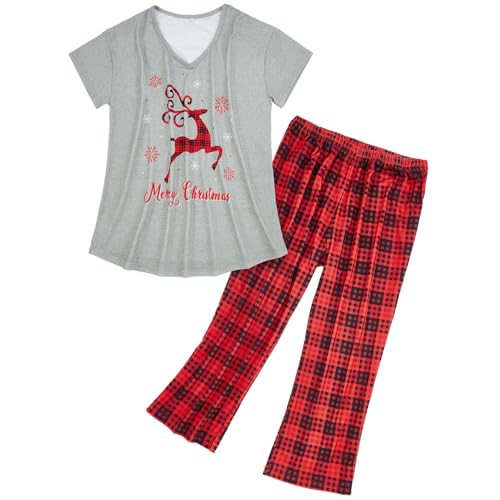 Pyjama Set Damen Pyjama Set Weihnachts Pyjama Damen Lang Pyjama Damen Set Schlafanzug Damen Lang Schlafanzug Damen Kurz Damen Schlafanzug Lang Hausanzug Damen Schlafanzüge für Damen Weihnachten 3XL von Century Star