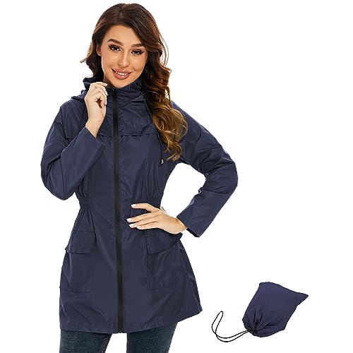 Regenjacke Damen Sommerjacke Damen Regenjacke Damen Wasserdicht Atmungsaktiv Regenmantel Damen Softshelljacke Damen Wasserdicht Atmungsaktiv Leichte Sommerjacke Damen Windbreaker Damen Marineblau 2XL von Century Star