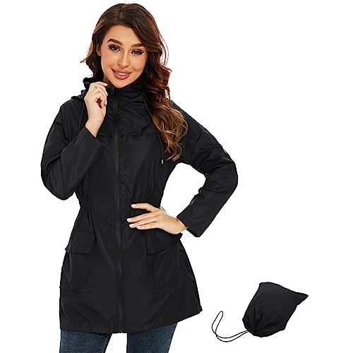 Regenjacke Damen Sommerjacke Damen Regenjacke Damen Wasserdicht Atmungsaktiv Regenmantel Damen Softshelljacke Damen Wasserdicht Atmungsaktiv Leichte Sommerjacke Damen Windbreaker Damen Schwarz 2XL von Century Star