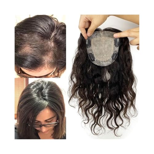 Haaraufsätze 25,4–50,8 cm langer, lockiger, gewellter Haaraufsatz for Frauen, Clip-in-Topper aus lockigem Echthaar, europäischer Echthaar-Topper aus Seide mit PU-Haarteilen auf der Basis der Haut Perü von Cenz-888