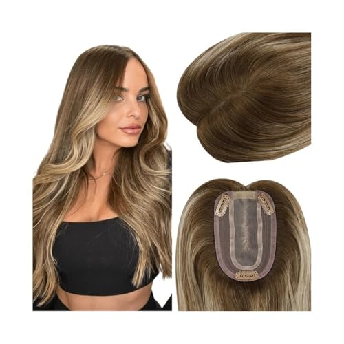 Haaraufsätze Echthaar-Topper, 7,6 x 12,7 cm, Mono-Top-Basis, brasilianisches Echthaar, unsichtbares Haarteil for Frauen mit dünner werdendem Haar, Clip in natürlichem, glattem Haar Perückenaufsätze fü von Cenz-888