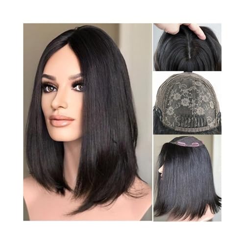 Haaraufsätze Glattes Echthaar-Topper for Frauen, 20,3 x 20,3 cm, Seiden-Topper for die Kopfhaut, for Anklipsen, glattes Echthaar-Topper for Frauen mit Haarausfall oder dünnem Haar Perückenaufsätze für von Cenz-888