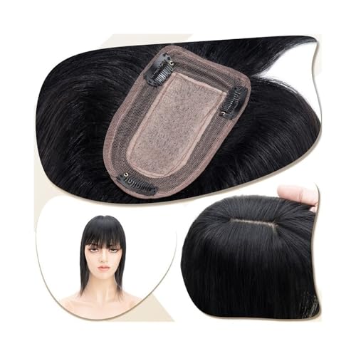 Haaraufsätze Haaraufsätze for Frauen, 15,2–45,7 cm, echtes Echthaar mit Pony, 7 x 12,5 cm, Clip-in-Haarverlängerung auf Seidenbasis, 150% dichtes indisches Haar, glatte Haarteile Perückenaufsätze für von Cenz-888