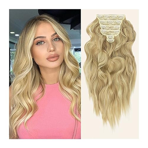 Haarverlängerungen 6 Teile/satz Synthetische Haarverlängerungen 22 Zoll Blonde Haarspange In Lange Wellenförmige Dicke Haarteile Vollkopf Synthetische Haarverlängerungen for Frauen Clip-in-Extensions von Cenz-888
