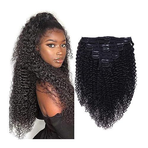 Haarverlängerungen Lockige Clip-in-Haarverlängerungen aus Echthaar for schwarze Frauen – 8 Teile/Set #1B Doppelschuss-Clip-in-Extensions aus brasilianischem Remy-Echthaar, dick bis zu den Enden Clip-i von Cenz-888