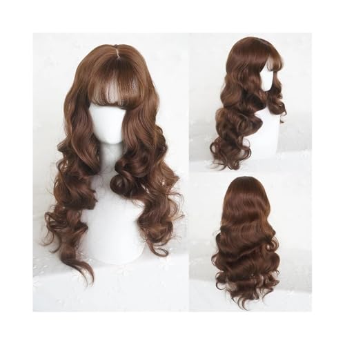 Perücke für Damen Braune lange, gewellte, flauschige Synthetikperücke, hitzebeständig, mit Pony for den täglichen Scheitel Für den täglichen Partygebrauch Perücke für Damen Braune lange, gewellte, flauschige Synthetikperücke, hitzebeständig, mit Pony for den täglichen Scheitel Für den täglichen Partygebrauch von Cenz-888