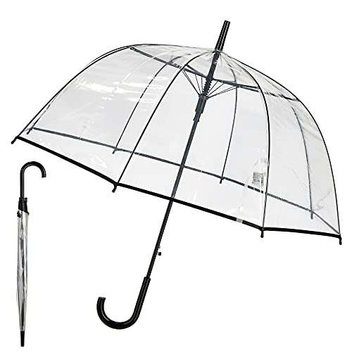 Cepewa Regenschirm Glockenschirm transparent mit schwarzem Rand Durchsichtig Automatik Ø 84 cm Stockschirm Schirm (1 x Regenschirm schwarz) von Cepewa