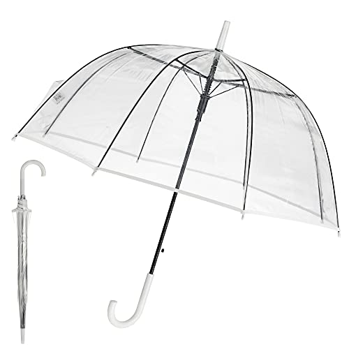 Cepewa Regenschirm Glockenschirm transparent mit weißem Rand Durchsichtig Automatik Ø 84 cm Stockschirm Schirm (1 x Regenschirm weiß) von Cepewa