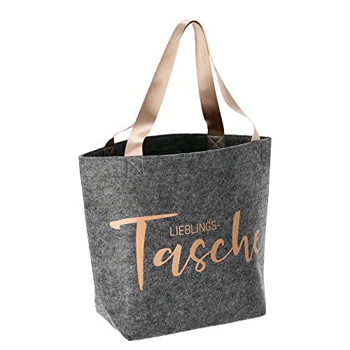 Cepewa XL Shopper mit Aufdruck Lieblingstasche | Filz 39x38cm grau bronze Schulterriemen | Einkaufstasche Henkeltasche (1 x XL Shopper Lieblingstasche) von Cepewa