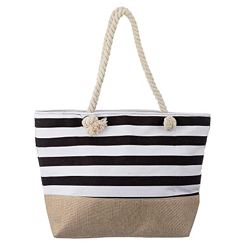 Strandtasche maritim Shoppingbag | Canvas 50x36cm schwarz weiß gestreift | Henkeltasche Shopper Umhängetasche (1 x Strandtasche schwarz gestreift) von Cepewa