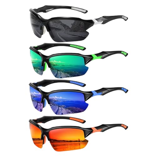 Ceprznvey Polarized Sunglasses for Men, Half Frame Eyewear, 4 Tint Lens Set, UV Protection Motorcycle Glasses, Outdoor Hiking Beach Use, Sporty Design for Construction Riding Driving Travel von Ceprznvey