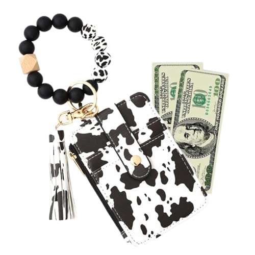 Ceprznvey Quaste Kartenhalter Kartenetui Kartenhalter Tragbare Kartenbrieftasche Böhmische Leder Kartenetui mit Quaste und Perlen Lanyard Portable PU Leder Kartenhalter für Personalausweise, schwarz / von Ceprznvey