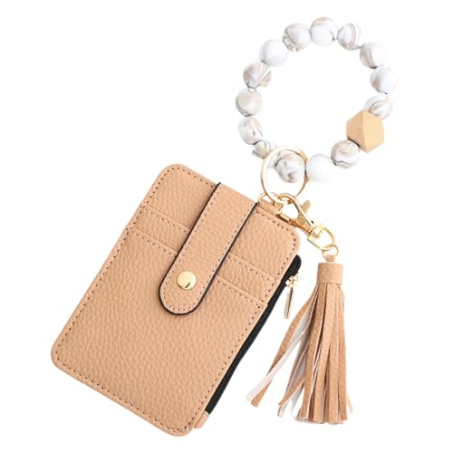 Ceprznvey Quaste Kartenhalter Kartenetui Kartenhalter Tragbare Kartenbrieftasche Böhmische Leder Kartenetui mit Quaste und Perlen Lanyard Portable PU Leder Kartenhalter für Personalausweise, khaki, von Ceprznvey