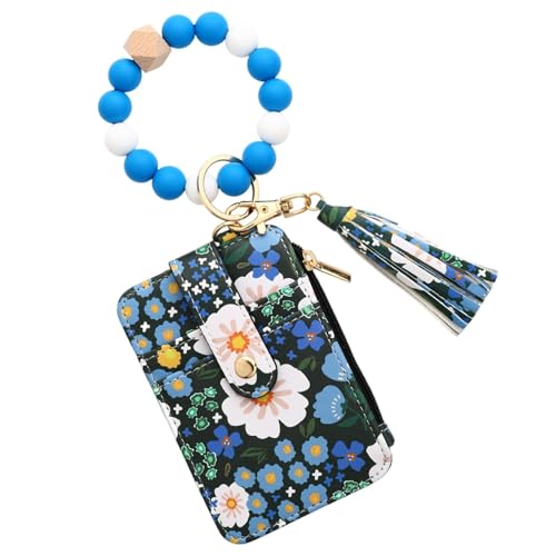 Keyrings Wallet, Card Holder, Beaded Design Metal Accents Compact Size Lightweight Build Sturdy Material, Key Chain Wallet for Bag, 4.72 x 3.35 x 0.79 inches, Dunkelblau, Se référer au descriptif, von Ceprznvey
