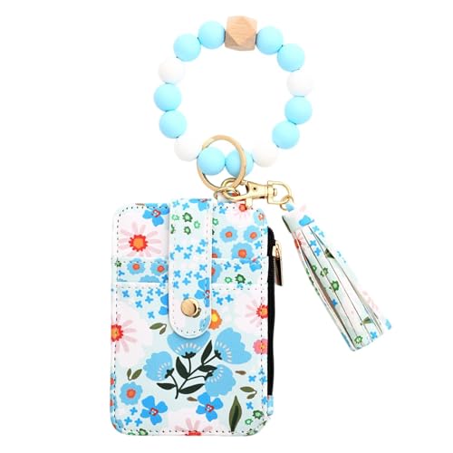 Keyrings Wallet, Card Holder, Beaded Design Metal Accents Compact Size Lightweight Build Sturdy Material, Key Chain Wallet for Bag, 4.72 x 3.35 x 0.79 inches, Light Blue1, Se référer au descriptif, von Ceprznvey