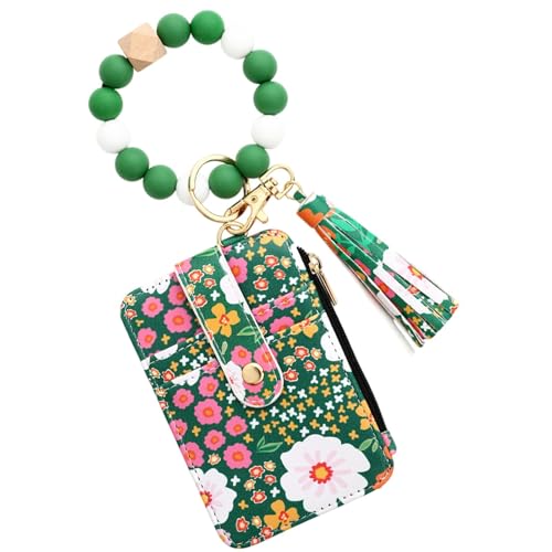 Keyrings Wallet, Card Holder, Beaded Design Metal Accents Compact Size Lightweight Build Sturdy Material, Key Chain Wallet for Bag, 4.72 x 3.35 x 0.79 inches, grün, Se référer au descriptif, Siehe von Ceprznvey