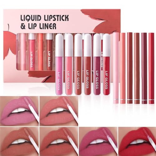 Long-Lasting Lip Liner, Matte Lip Liner, Lip Liner Set, Non-Stick Lipstick, Long-Lasting Lipstick, Ideal For Achieving Stunning Lip Beauty For Daily Wear With 0.5gx6 Pieces+2.8mlx6 Pieces von Ceprznvey